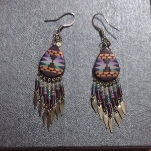 Purple and Orange Tribal-Inspired Dangle Earrings